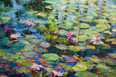 Lilies of the Pond Original Oil Painting on Canvas by Leon Devenice
