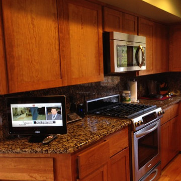 Cherry doors and veneers refaced these sturdy cabinets in 5 days, leaving the co