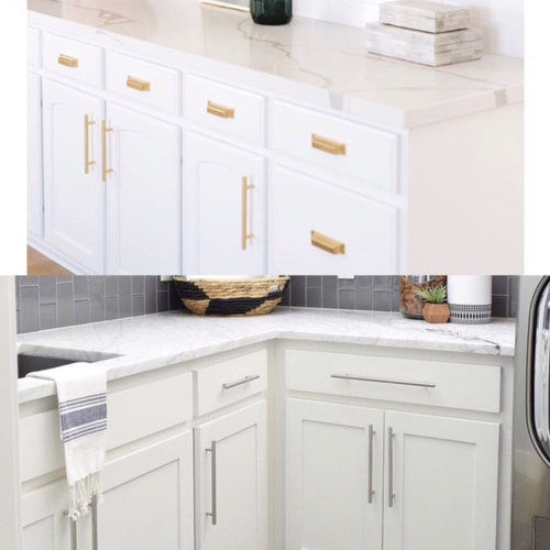 Gold Hardware Or Satin Nickel On White Kitchen