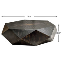 Faceted Large Round Wood Coffee Table, Modern Geometric Block Solid