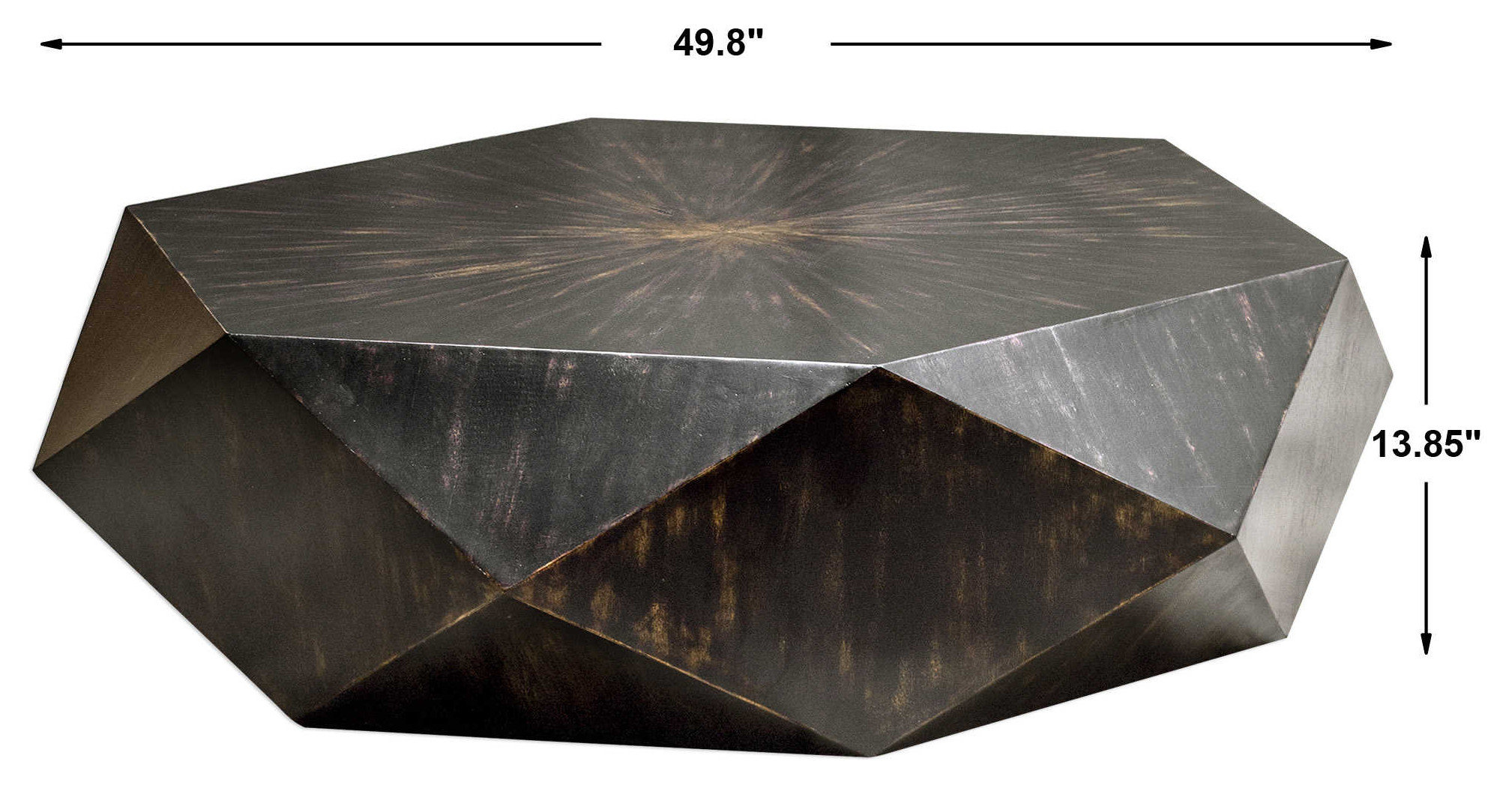 Faceted Large Round Wood Coffee Table, Modern Geometric Block Solid