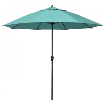 9' Patio Umbrella Bronze Pole Fliberglass Rib Auto Tilt Sunbrella, Aruba