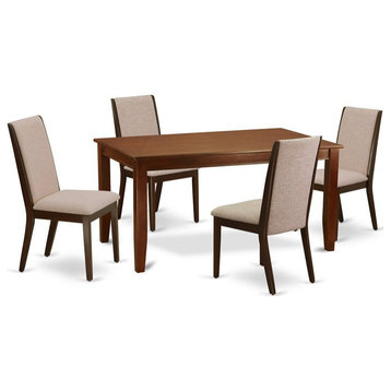 East West Furniture Dudley 5-piece Wood Dining Table and Chair Set in Mahogany