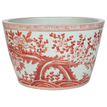 Coral Red Peony Basin Planter