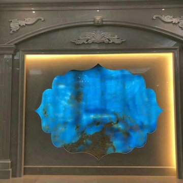 Blue onyx slabs can be translucent by light