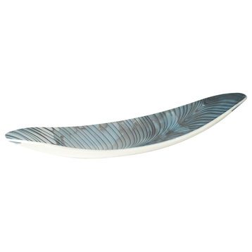 Ivory Turquoise Feather Swirl Gondola Bowl