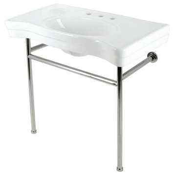 VPB28140W86 36" Ceramic Console Sink with Stainless Steel Legs