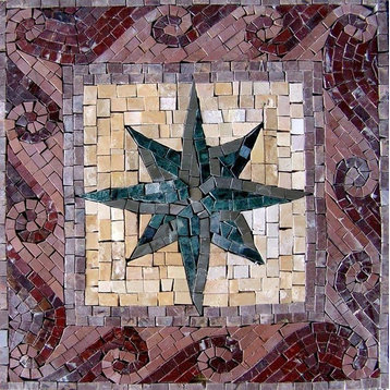 Geometric Marble Mosaic, Nautica, 12"x12"