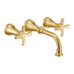 Colinet Brushed Gold Two-Handle Wall Mount Bathroom Faucet - Bathroom Faucets And Showerheads