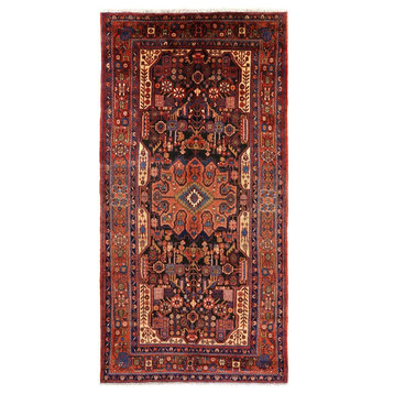 Authentic Persian Nahavand Full Pile Wool Rug, Black, 5'2"x10'6"