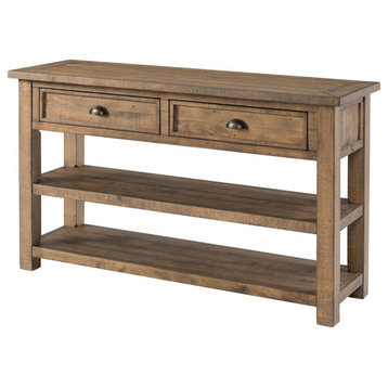 Coastal Style Rectangular Wooden Console Table With 2 Drawers, Brown
