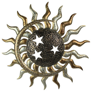 Multi-Tone Celestial Sun Moon and Stars 25 inch Diameter Metal Wall Hanging