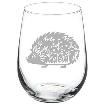 Wine Glass Goblet Fancy Hedgehog, 17 Oz Stemless