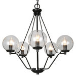 LNC - LNC 24"H Modern Matte Black 5-Light Globe Clear Glass Chandelier - At LNC, we always believe that Classic is the Timeless Fashion, Liveable is the essential lifestyle, and Natural is the eternal beauty. Every product is an artwork of LNC, we strive to combine timeless design aesthetics with quality, and each piece can be a lasting appeal.