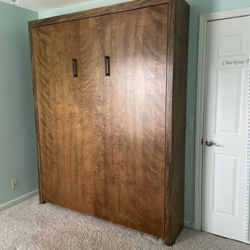 Custom Built Vertical Queen Murphy Wall Bed Cabinet, Stained Finish