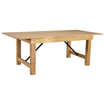 HERCULES Series 7' x 40" Rectangular Solid Pine Folding Farm Table, Light Natural