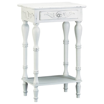 Accent Distressed White Wooden Telephone Table With Drawer