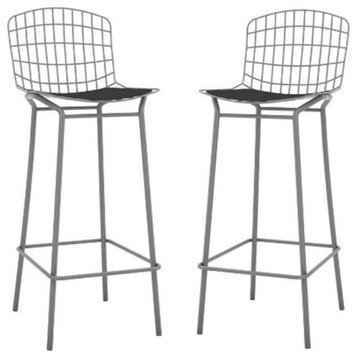 Home Square 42" Leather Barstool in Charcoal Gray & Black - Set of 2