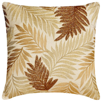 Gold Silk Embroidery / Beaded 24"x24" Throw Pillow Cover - Gold Gilding