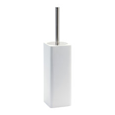 white wooden toilet brush holder