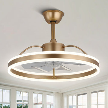 Flush Mount Reversible Ceiling Fan 6-Speed Dimmable with Remote and APP Control, Gold, Downrod