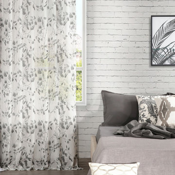Woodland Grey Printed Faux Linen Sheer Curtain
