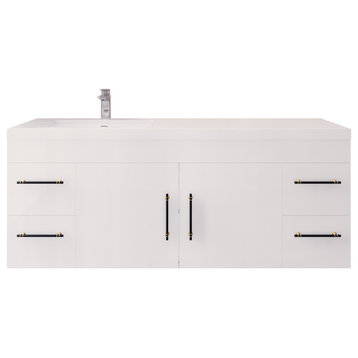 Rosa 60" Wall Mounted Vanity, Acrylic Sink, Left Side Sink, High Gloss White
