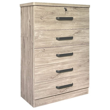 Better Home Products Xia 5 Drawer Chest of Drawers in Gray Oak