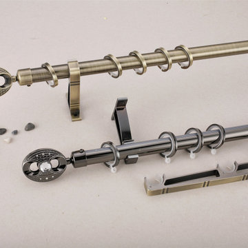 QYR63 Coree 28mm Diameter Steel Curtain Rod Set With New Moon Finial