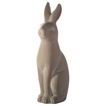 Terracotta Sitting Rabbit Figurine Smooth Washed Gray Finish