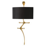Arteriors Home - Gilbert Sconce, Gold Leaf - This organic brass sconce finished in gold leaf speaks to movement as it arches from the wall. Looks best when placed so you can take advantage of its profile and the dramatic shadow it casts on the wall. Perfect for hallways.