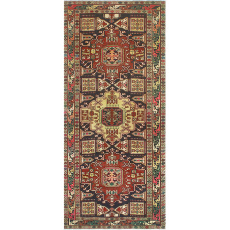 Fine Vintage Distressed Mazhar Navy/Beige Runner, 4'5x10'0