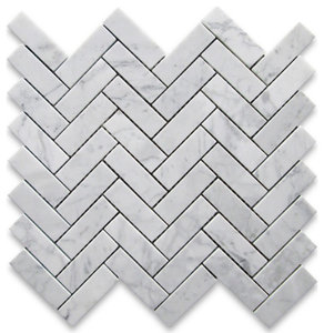 Herringbone Carrara Marble Tile Carrera Venato Mosaic Tile Polished, 1 sheet