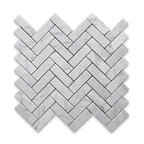 Herringbone Carrara Marble Tile Carrera Venato Mosaic Tile Polished, 1 sheet