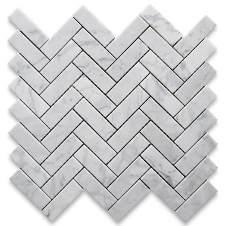 Herringbone Carrara Marble Tile Carrera Venato Mosaic Tile Polished, 1 sheet