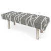 Padma Handcrafted Boho Fabric Rectangular Bench, Gray/Ivory Knit/Natural