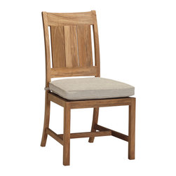 Summer Classics - Summer Classics Set Of 2, Croquet Teak Side Chair, Linen Dove Cushion - Outdoor Dining Chairs
