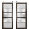 Double Barn Door 84 x 80 Frosted Glass, Quadro 4002 Chocolate Ash, Silver 14FT
