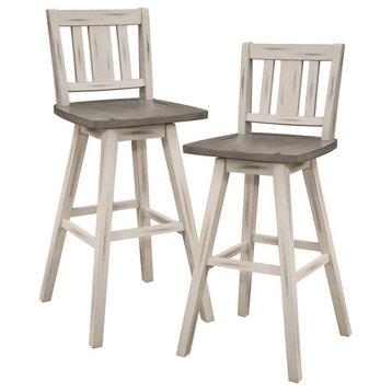 Lexicon Amsonia Slat Back Bar Height Dining Swivel Chair in White (Set of 2)