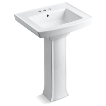 Kohler Archer Pedestal Bathroom Sink with 4" Centerset Faucet Holes, White