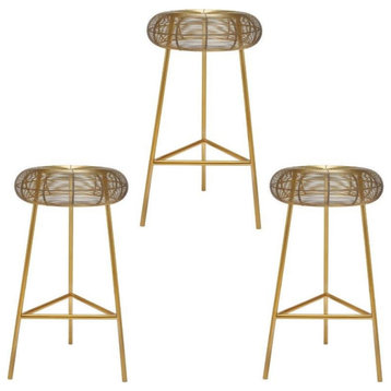 Home Square 3 Piece 26.5" Rich Metal Counter Stool Set in Gold