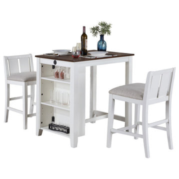 Graham 3-Piece Small Space Counter Height Dining Table, Shelves, 2 Chairs, White