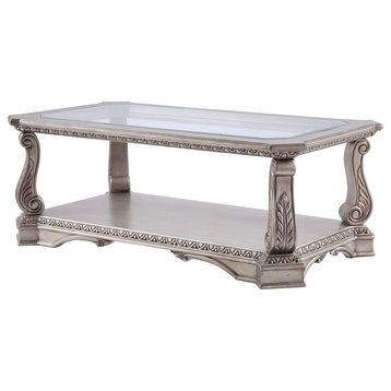 ACME Northville Coffee Table, Antique Silver/Clear Glass