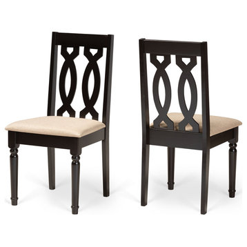 Rebecca Modern Sand Fabric and Dark Brown Wood 2-Piece Dining Chair Set