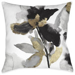 Laural Home - Black and Gold Petals Indoor Pillow, 18"x18" - This abstract floral Inspired indoor decorative pillow, "Black and Gold Petals" creates a modern look to any home. The design features smoky gray and black leaves with gold accents against a white background for a simple and classic look. "Black and Gold Petals" will add a touch of elegance to your home!