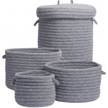 Dre Braided Rug Wool 4-Piece Basket Set Light Gray, Round, Braided