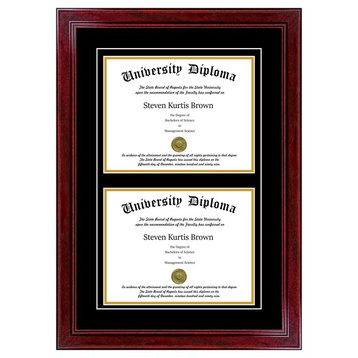 Double Diploma Frame with Double Matting, Sport Cherry, 7"x9", UV