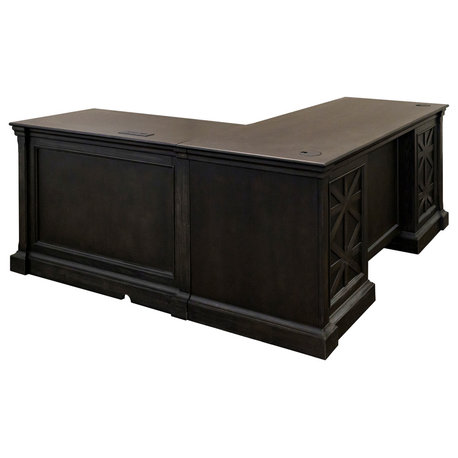 Traditional Wood L-Desk & Return Writing Table & Return Dark Brown