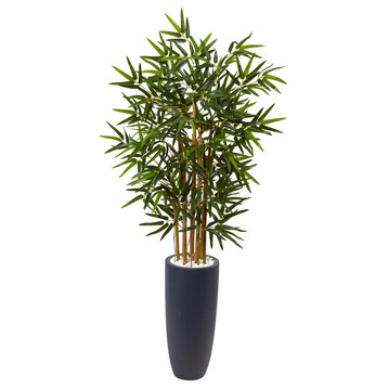 4' Bamboo Artificial Tree, Gray Cylinder Planter