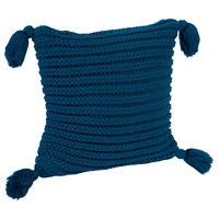 Tassey Large Knit Pillow Cover with Tassels, Teal 18x18